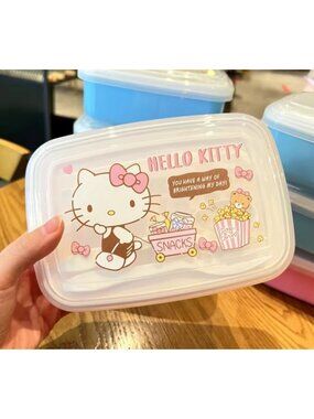 Hello Kitty Pink Snack Container Kawaii Lunch Box Cute Bento Case
